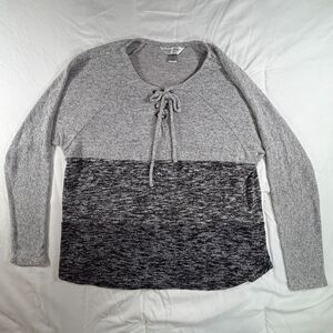 Christopher & Banks Marled Grey Tie Front Sweater